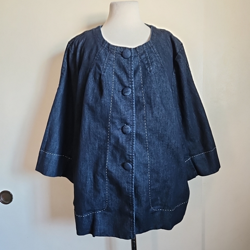 Venezia Denim Swing & Trapez Jacket Buttons-Up 3/4 Sleeve Dark Blue Size 22-24